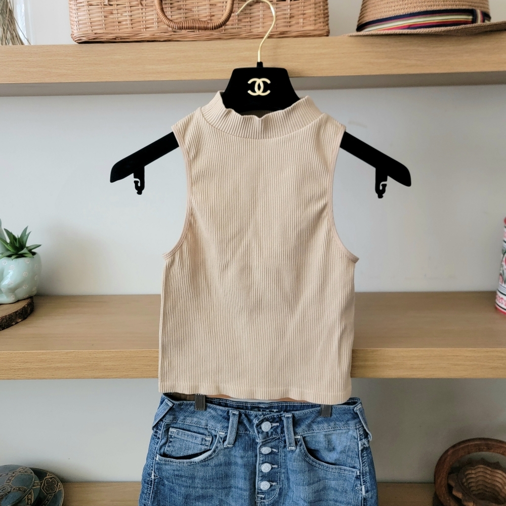 Ribbed mock neck Sleeveless Crop top